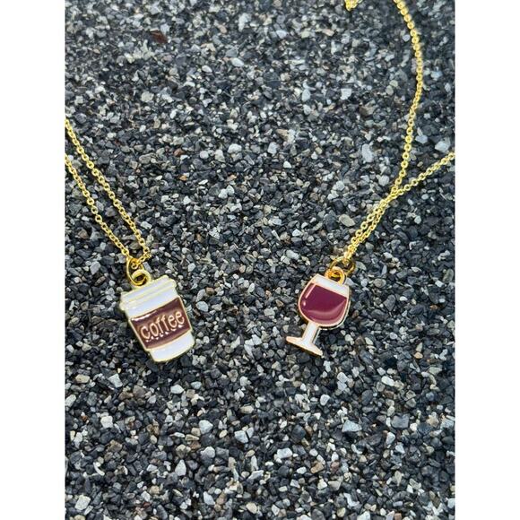 Gold Plated Coffee Charm Necklace and Gold Plated Red Wine Charm Necklace - Picture 6 of 8